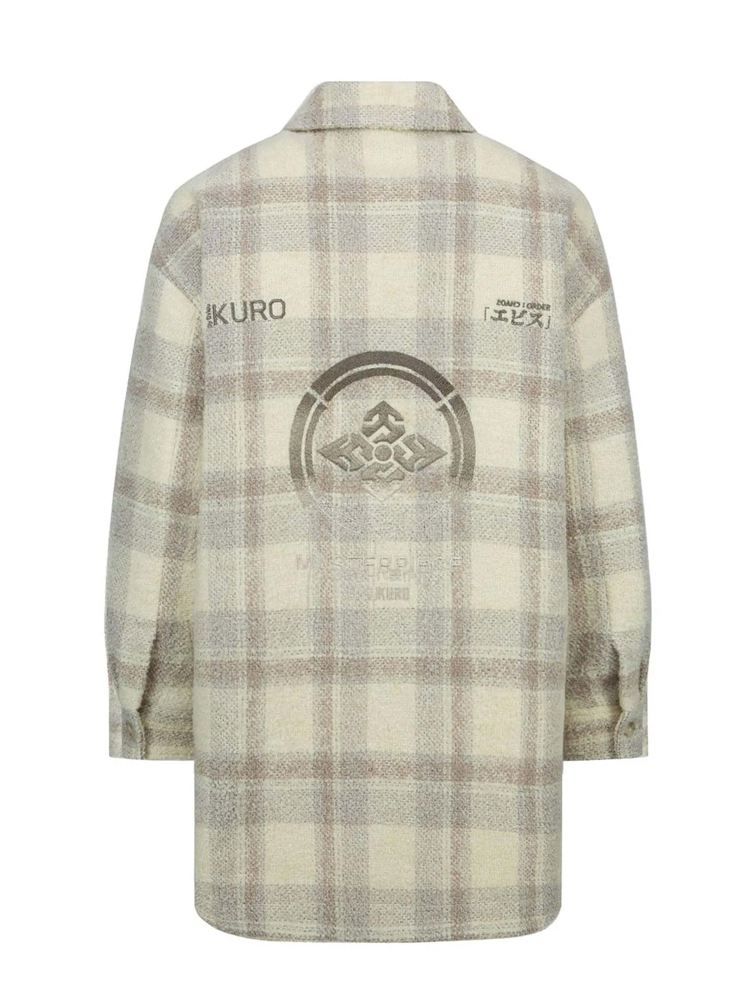 Gradient Kamon Embroidery Plaid Shirt Jacket