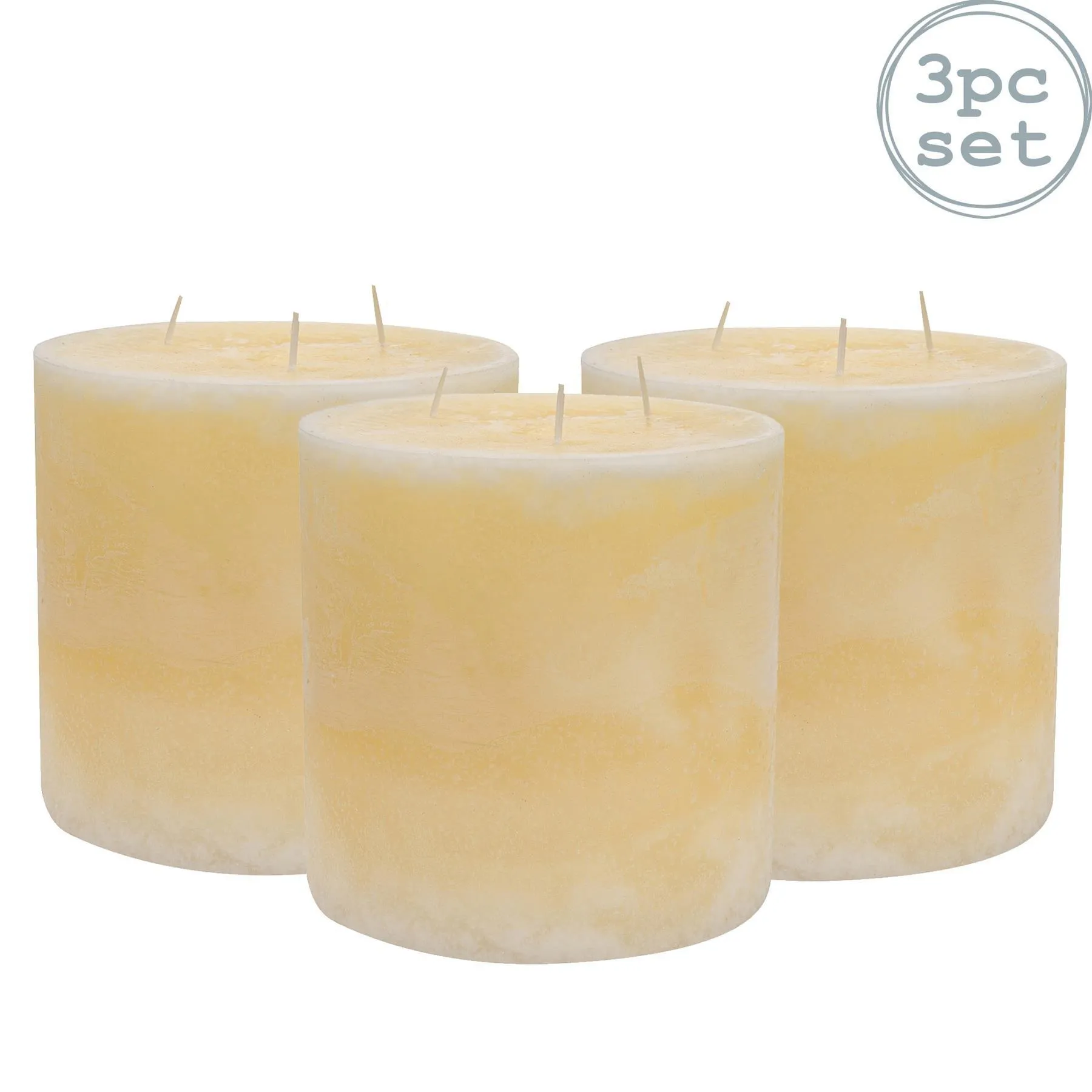 Home Fragrance | Round 3 Wick Vanilla Pillar Candles 130 Hours Cream Pack of 3 | Nicola Spring