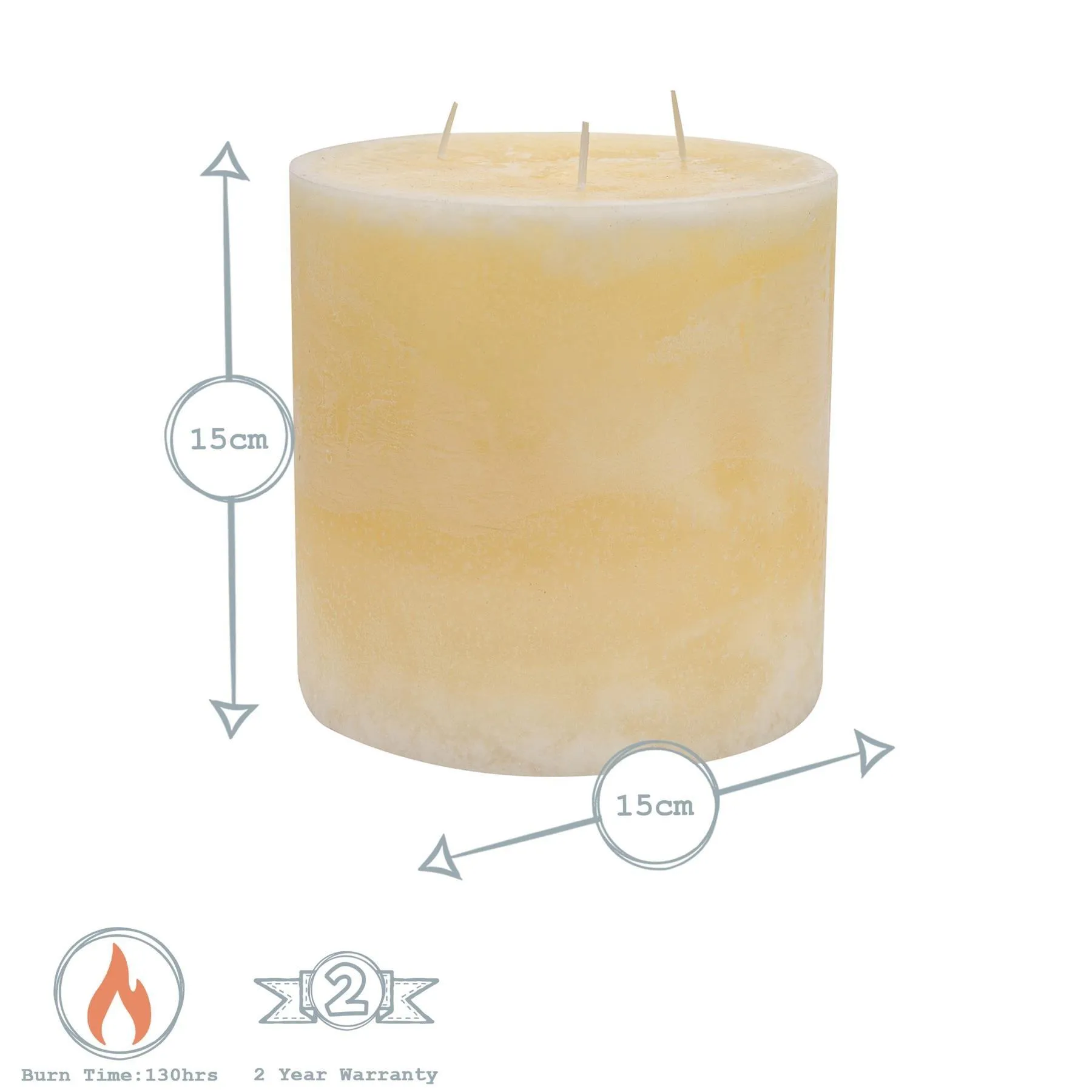 Home Fragrance | Round 3 Wick Vanilla Pillar Candles 130 Hours Cream Pack of 3 | Nicola Spring