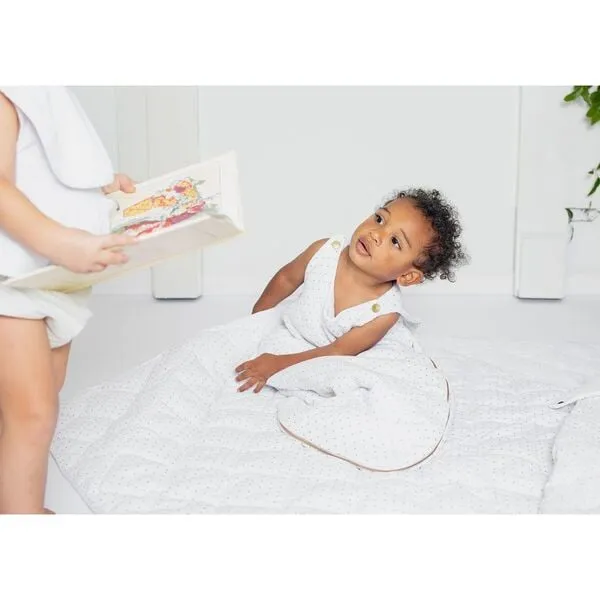 Louelle. Play Mat Quilt, Gold Spot & White Linen