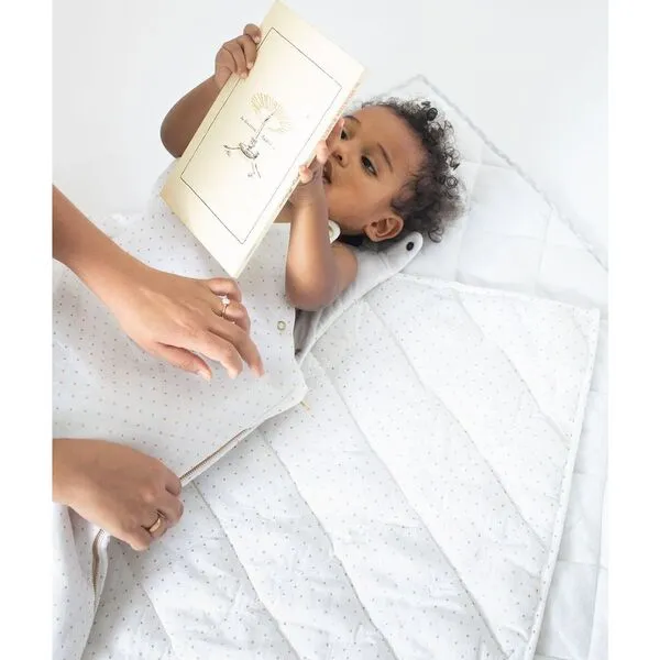 Louelle. Play Mat Quilt, Gold Spot & White Linen