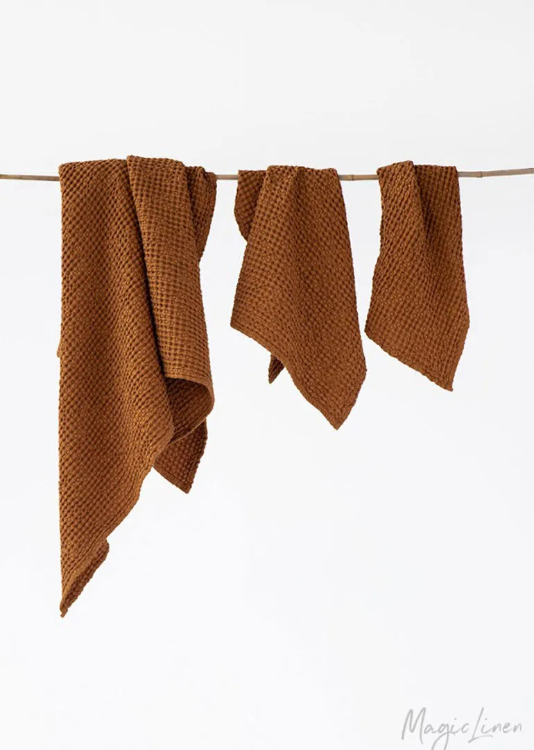 Magic Linen - Waffle Towels in Cinnamon, Light Grey, Dark Grey, or Beige