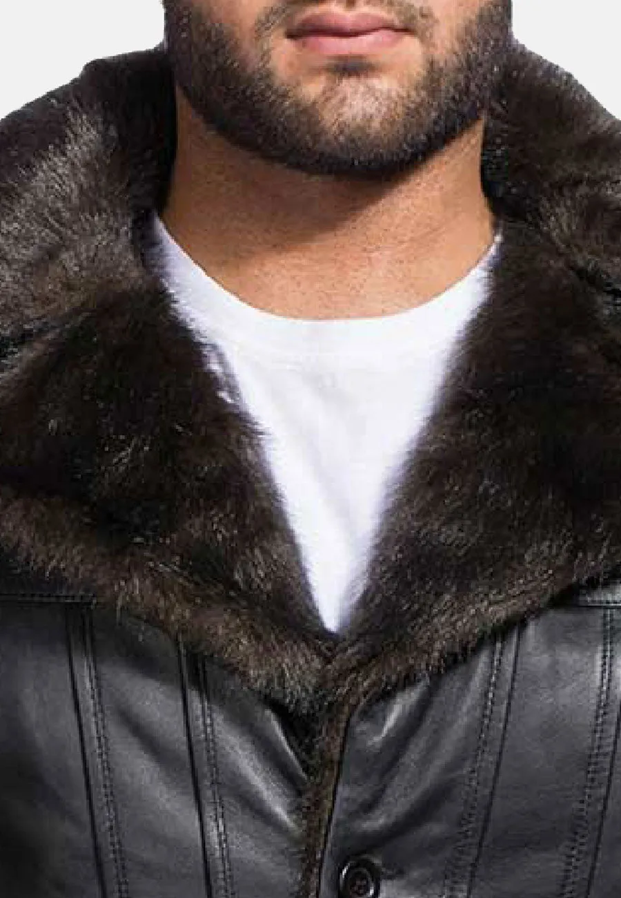 Men's Black Leather Shearling Jacket