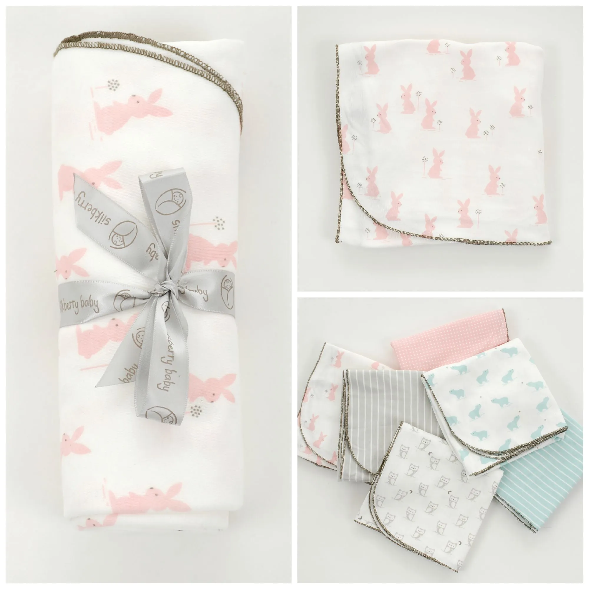 Organic Cotton Swaddler Blanket (Blush bunny print)