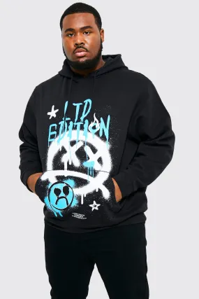 Plus Man Graffiti Print Hoodie | boohooMAN UK