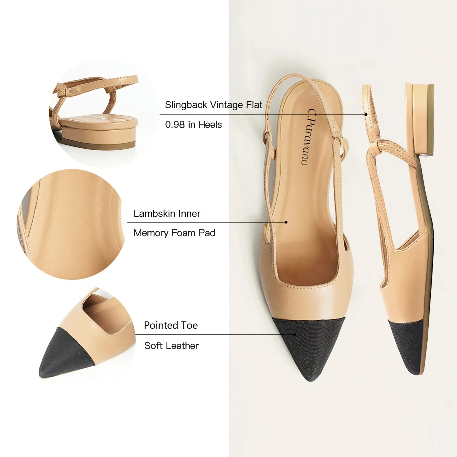 Pointed Toe Elegant Slingback Flats