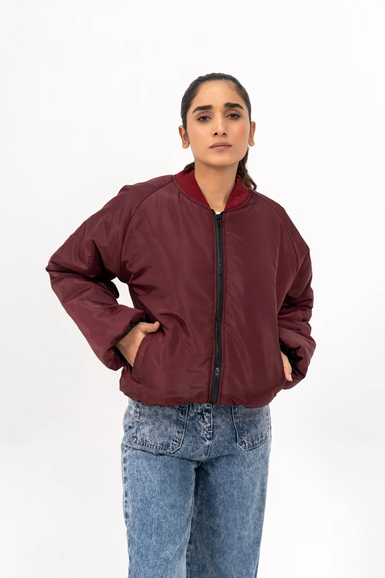 Puff Bomber Jacket - Maroon