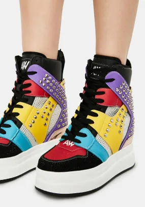 Rainbow Quince Studded Wedge Sneakers-