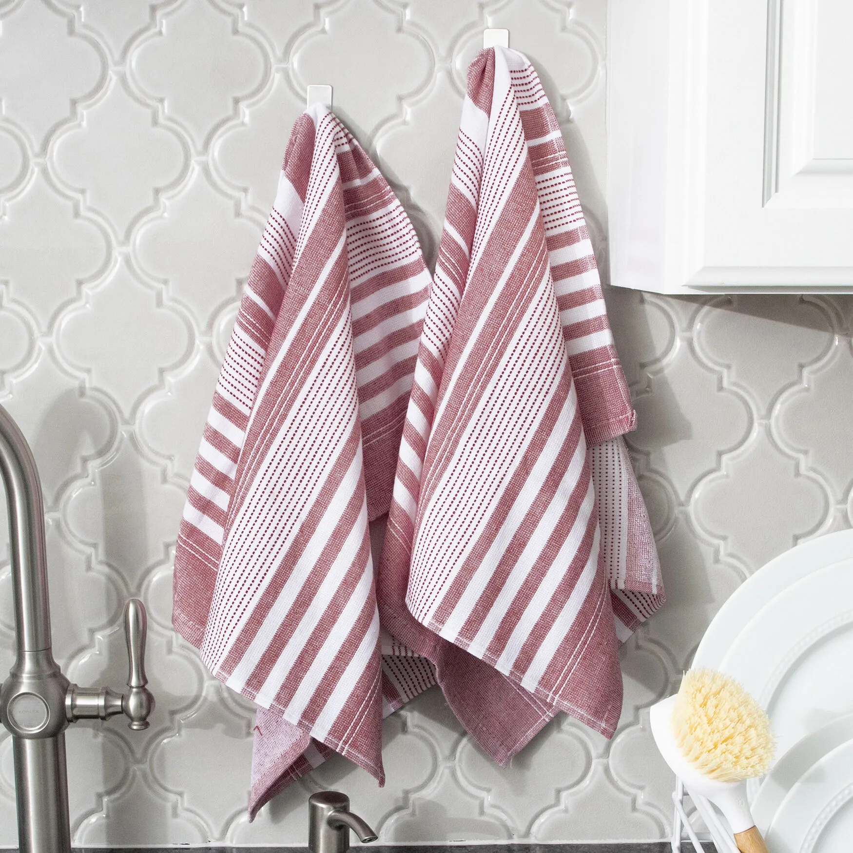 Skipping Stripe Dual Kitchen Towels, Set Of 2