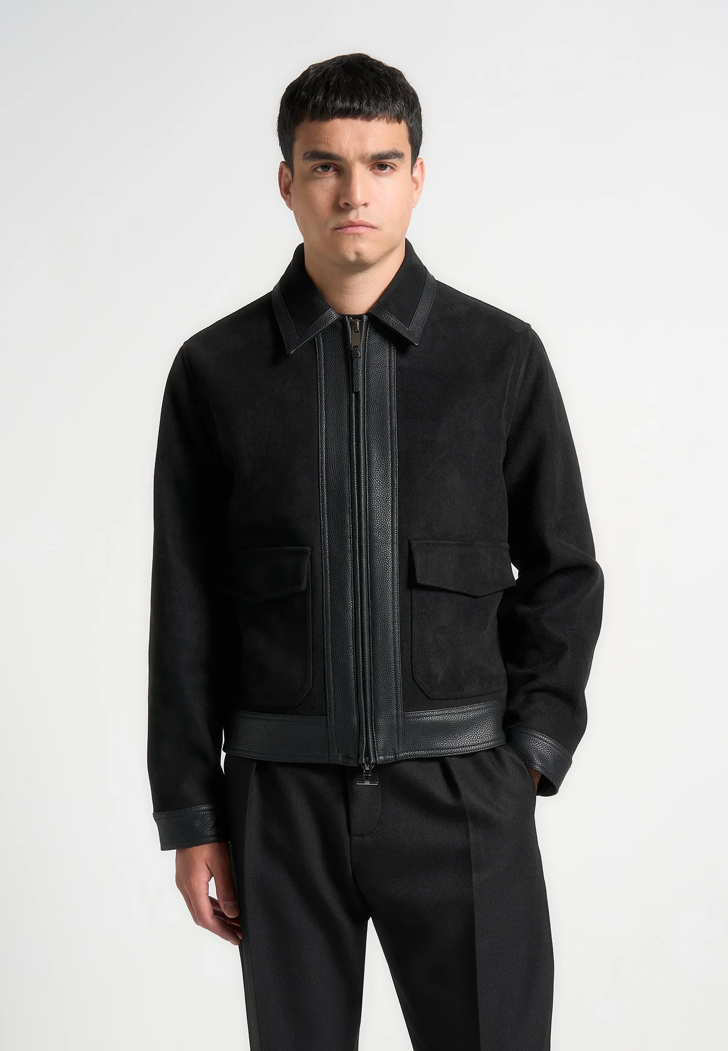 Suede & Pebbled Leather Jacket - Black