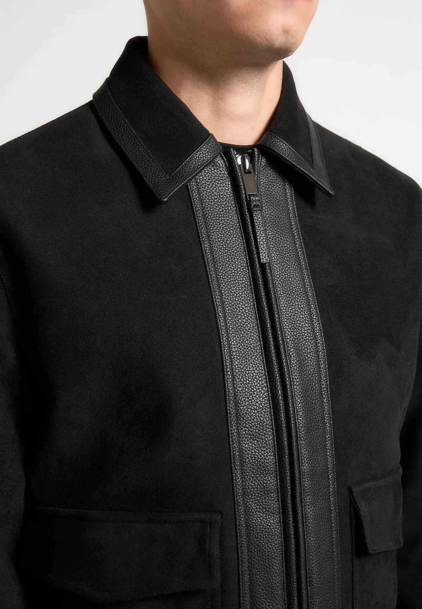 Suede & Pebbled Leather Jacket - Black