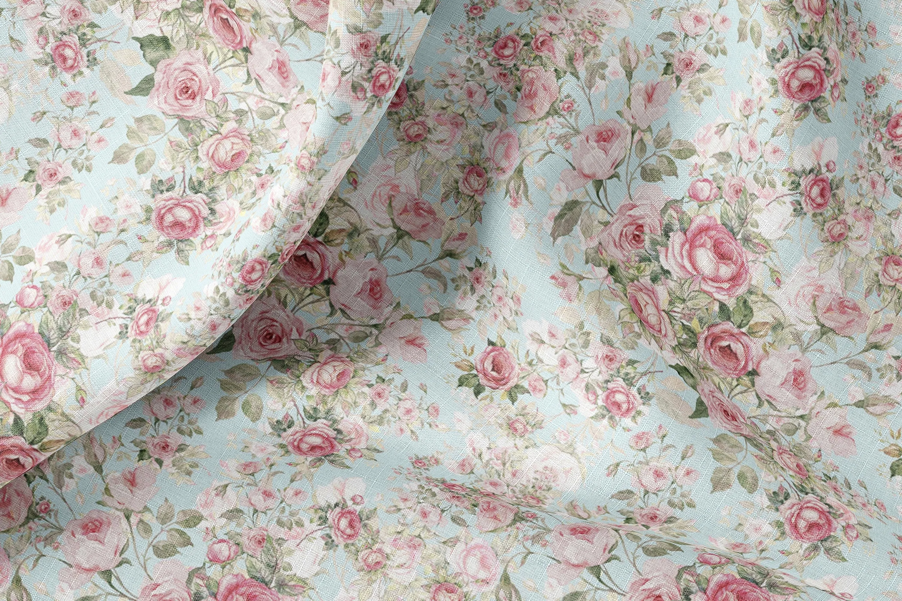 Vintage Linen By The Yard or Meter, Vintage Roses Print Linen Fabric For Bedding, Curtains, Dresses, Clothing, Table Cloth & Pil