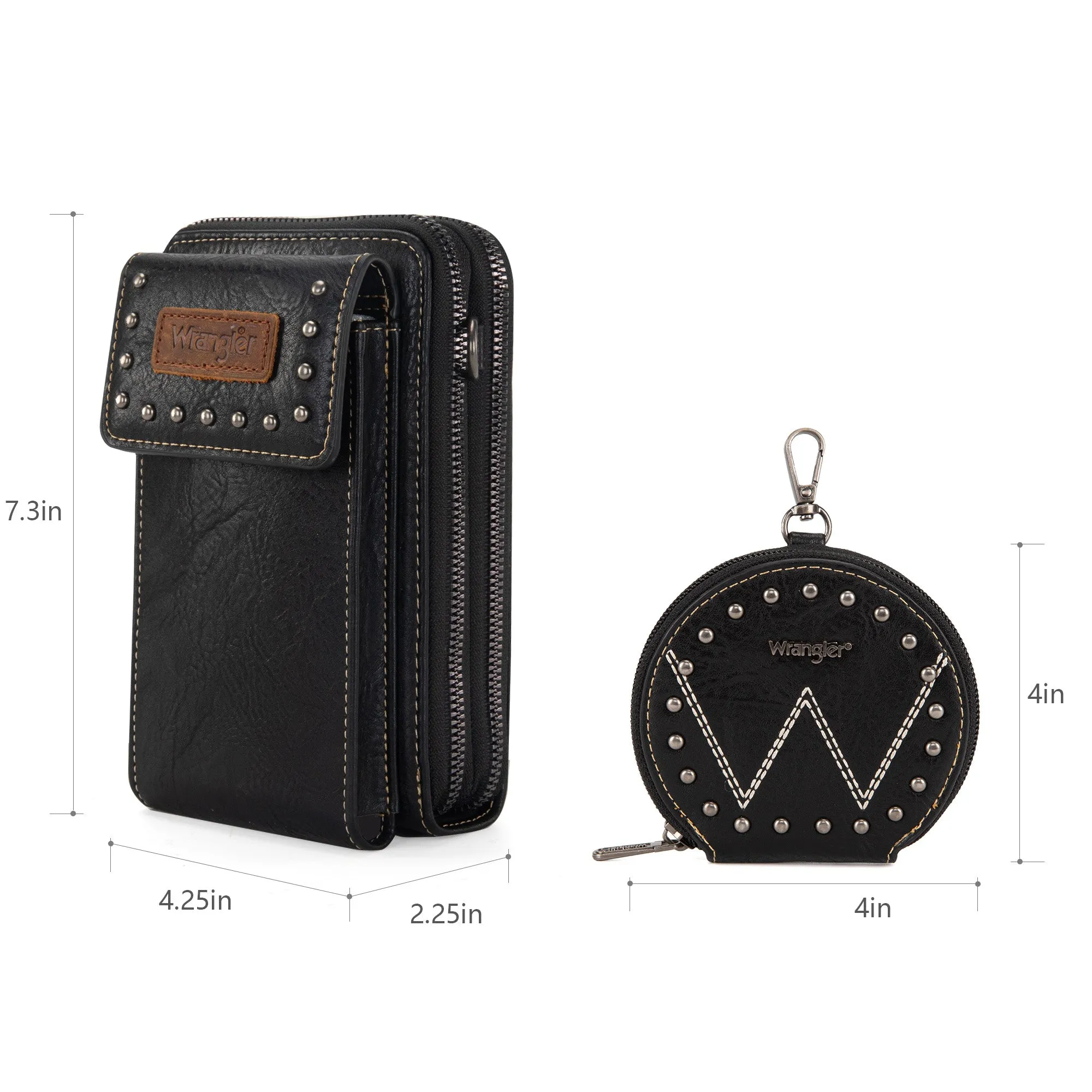 WG48S-270 Wrangler Crossbody Cell Phone Purse 2 Zippered Compartment with Coin Pouch - Black