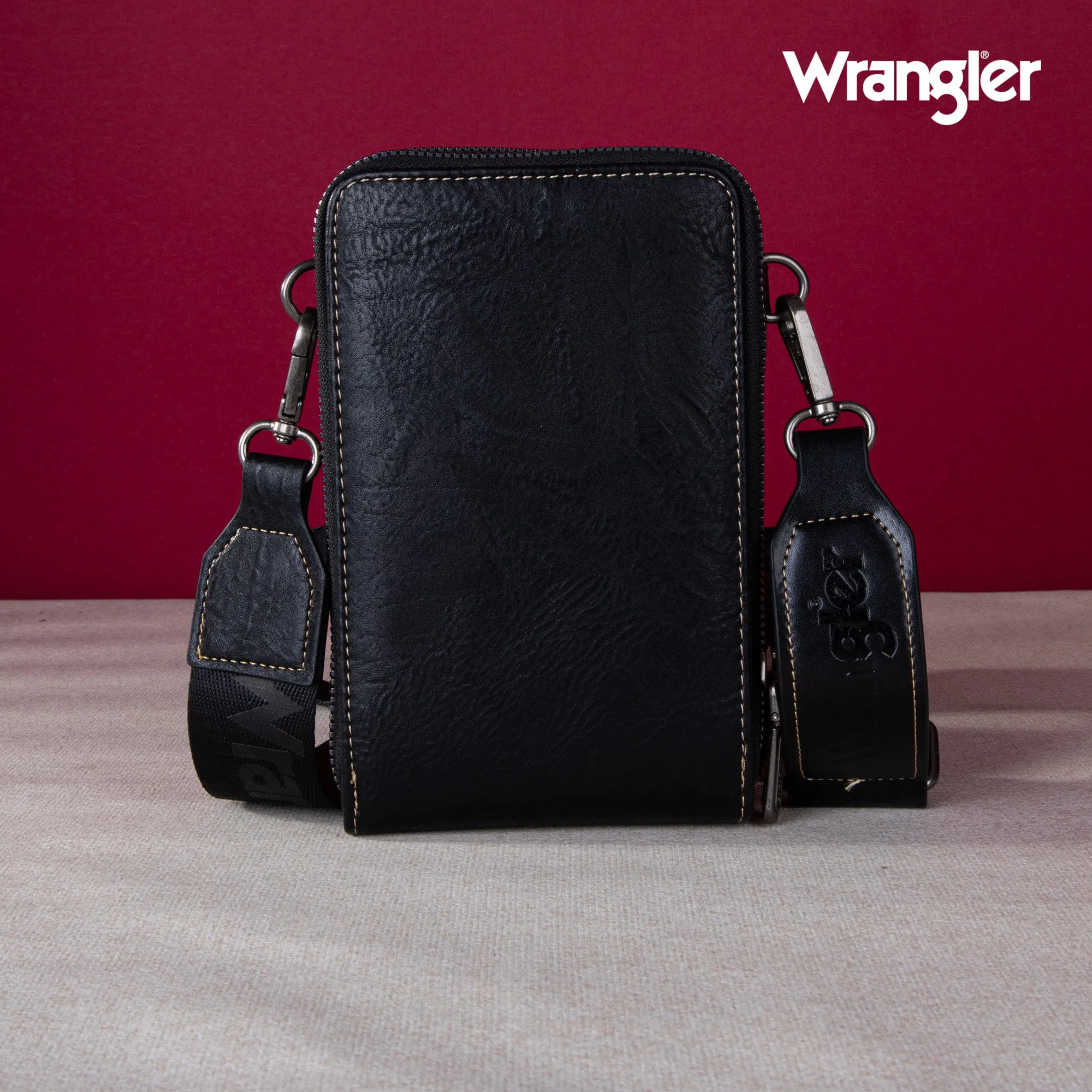 WG48S-270 Wrangler Crossbody Cell Phone Purse 2 Zippered Compartment with Coin Pouch - Black