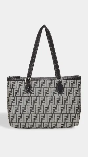 What Goes Around Comes Around   Fendi Black Denim Selleria Zip Tote 