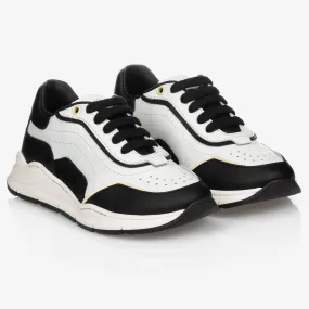 White & Black Leather Trainers