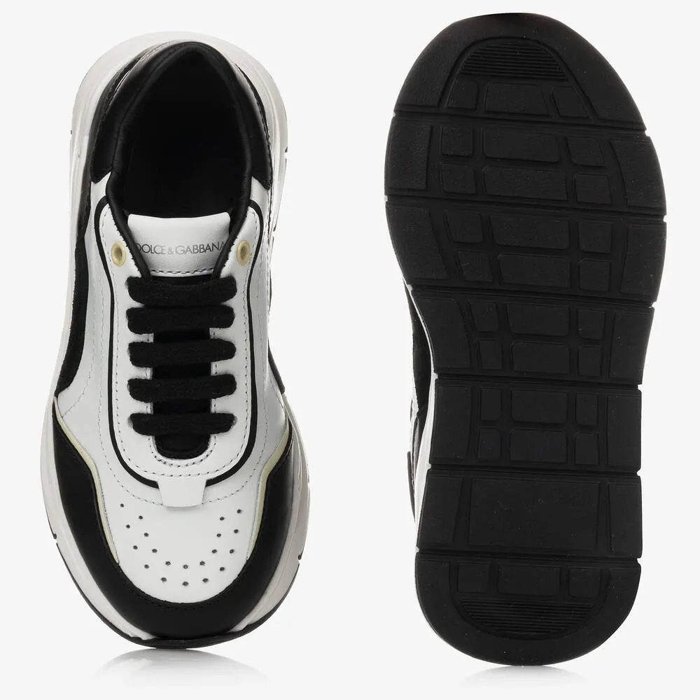 White & Black Leather Trainers